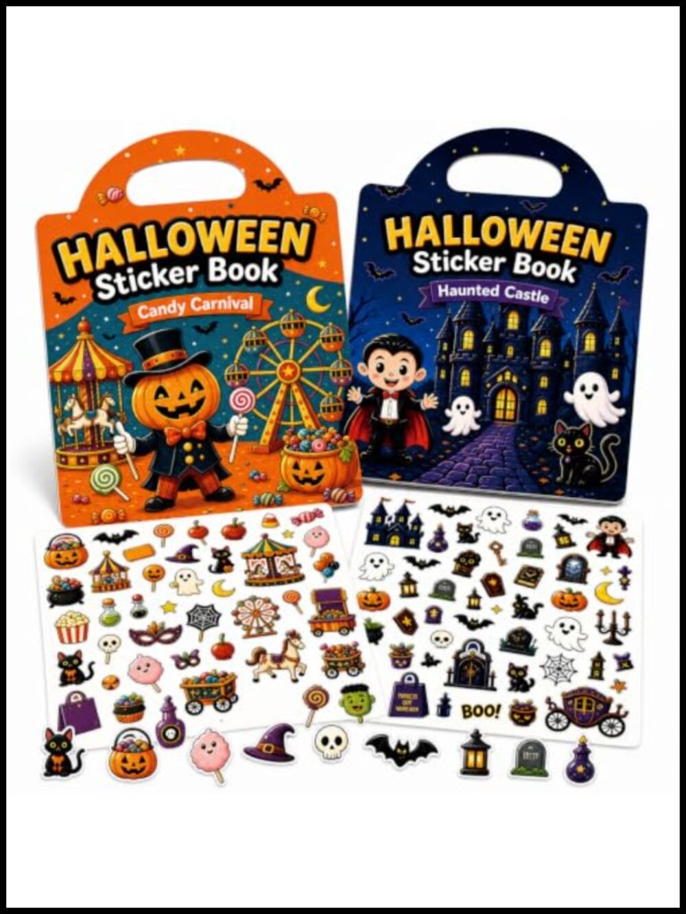 Halloween Reusable Sticker Books for Kids - 2 Pack, 89 PVC Stickers Party Favors